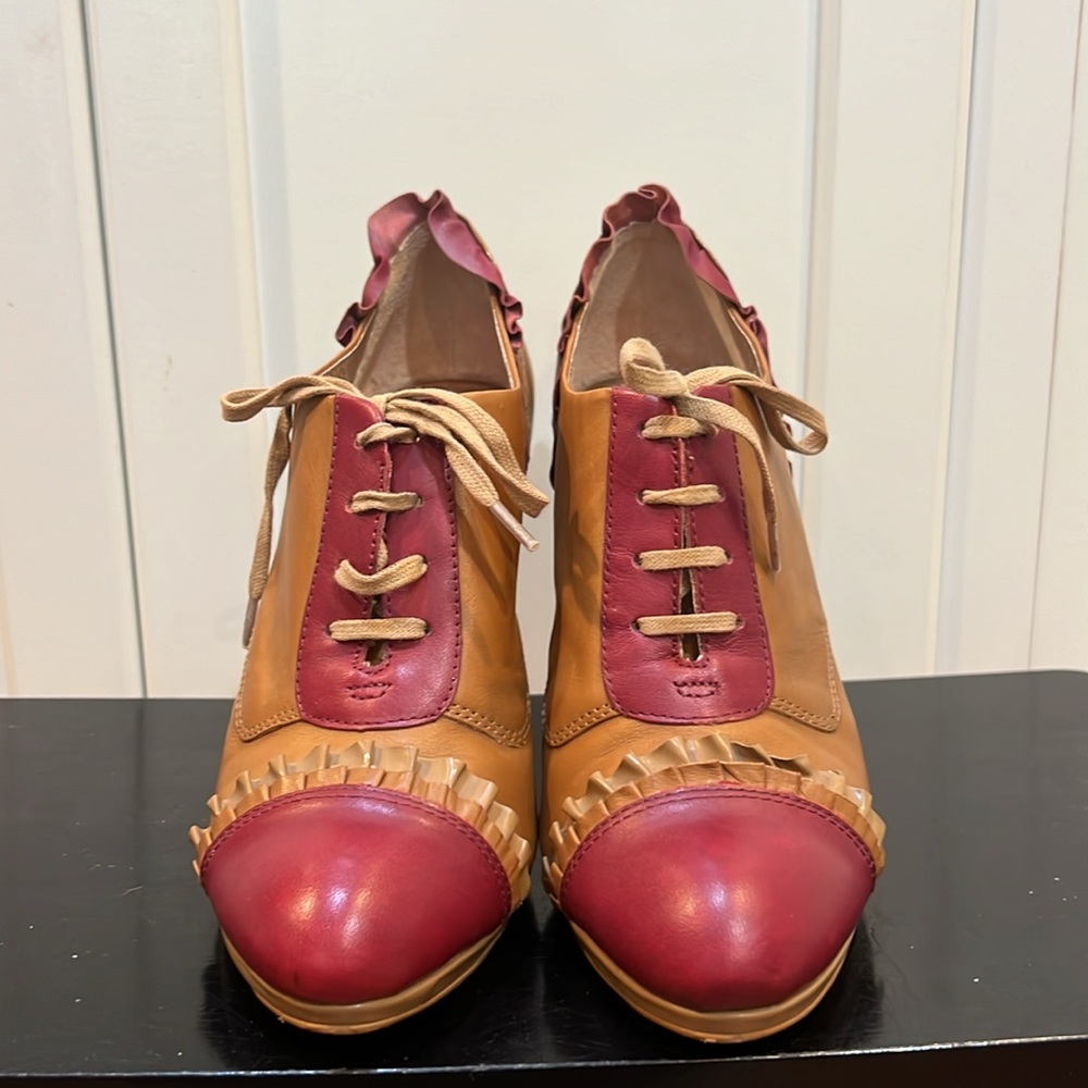 Miss Albright anthropologie heel ruffle Oxford shoes 9 bridgerton - Picture 2 of 6